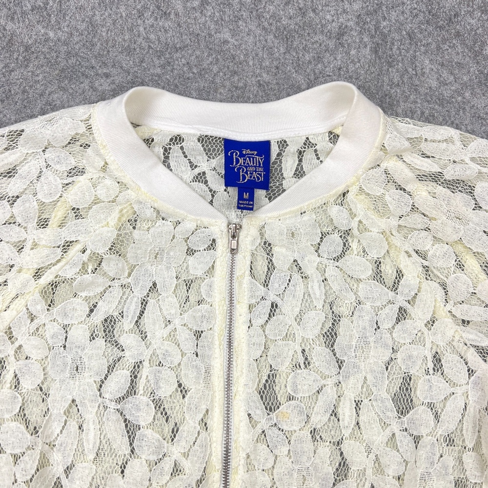 Disney Jacket Juniors Girls Medium Cream Lace Beauty and‎ the Beast Full Zip - Picture 2 of 10
